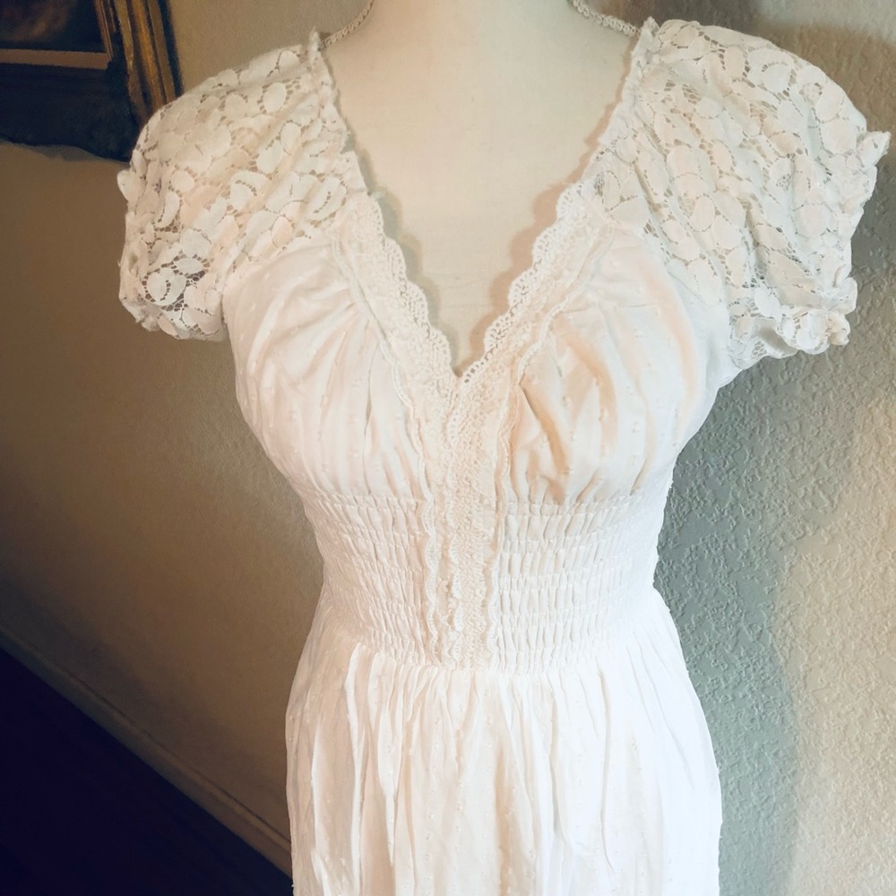 White Peasant Lace Dress by Anna Kaci Wedding - Picture 4 of 14